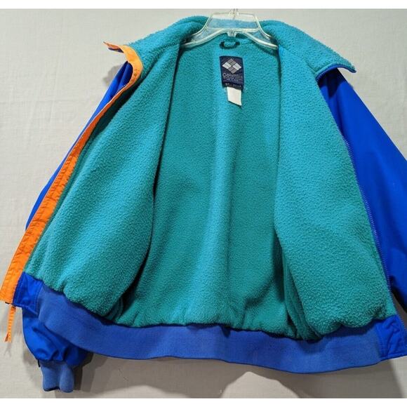 Vtg 90's Men's S COLUMBIA Jacket Radial Sleeve Fleece Lined Blue Orange Neon LGE - Picture 5 of 11